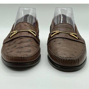 New David Eden Men’s Brown Ostrich Leather Slip Ons Size 9